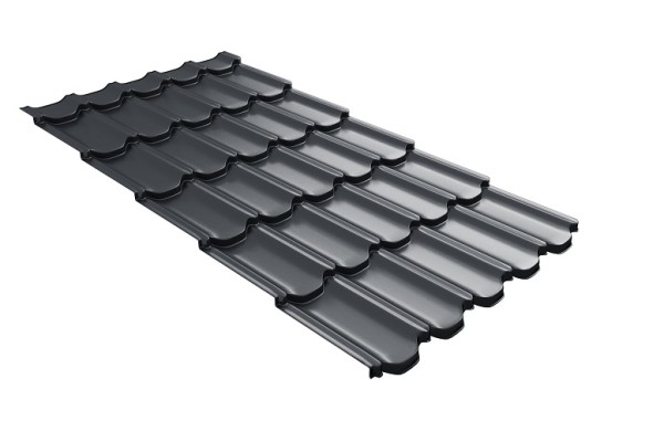Металлочерепица квинта плюс с 3D резом 0,5 Satin RAL 7024 мокрый асфальт купить в Балашове